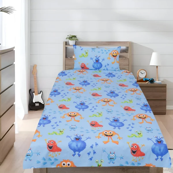 100% Cotton Single Bedsheet For Kids - Monsters