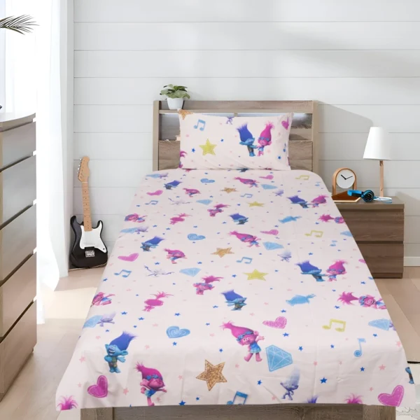 100% Cotton Single Bedsheet For Kids - TROLLS